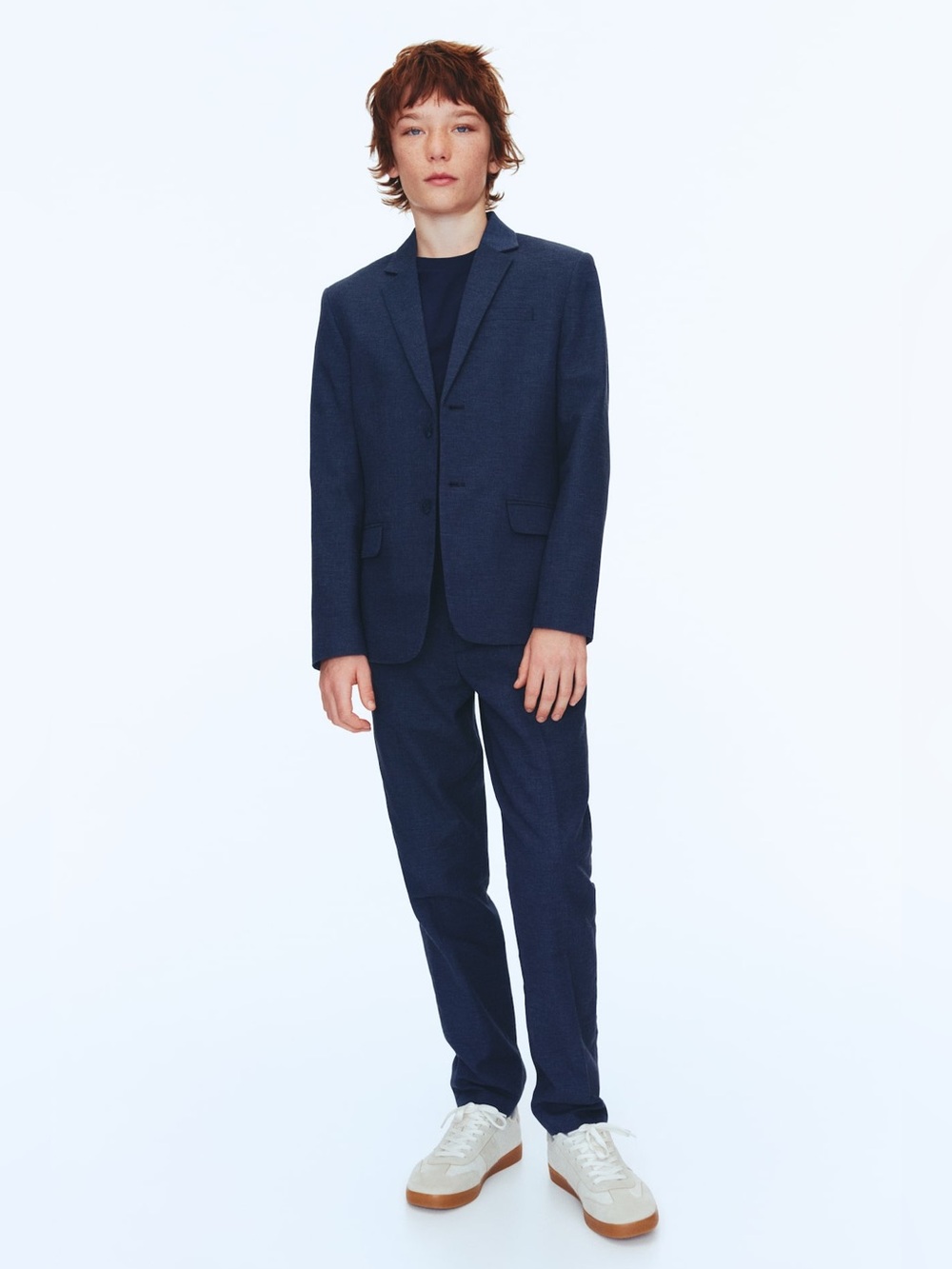 H&M 40R Navy Blue Slim Linen Single-Breasted Suit